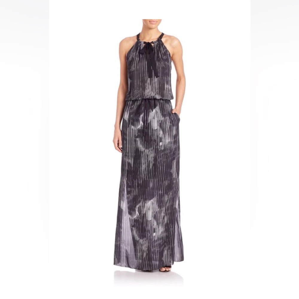 Elie Tahari York Silk Cocktail Maxi A-Line Halter Dress Large